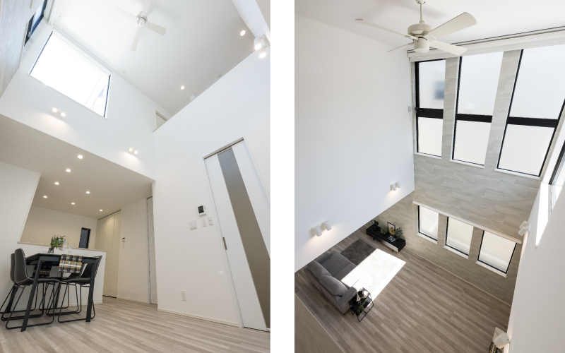 開放的な吹き抜けリビングの家 の画像3